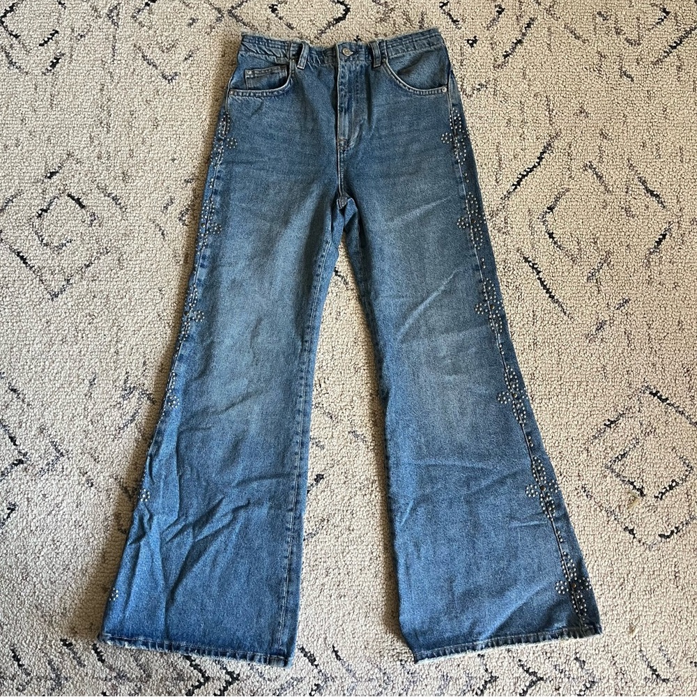 URBAN OUTFITTERS BDG 27 wide leg flare studded jeans 90's Y2K Lizzie McGuire